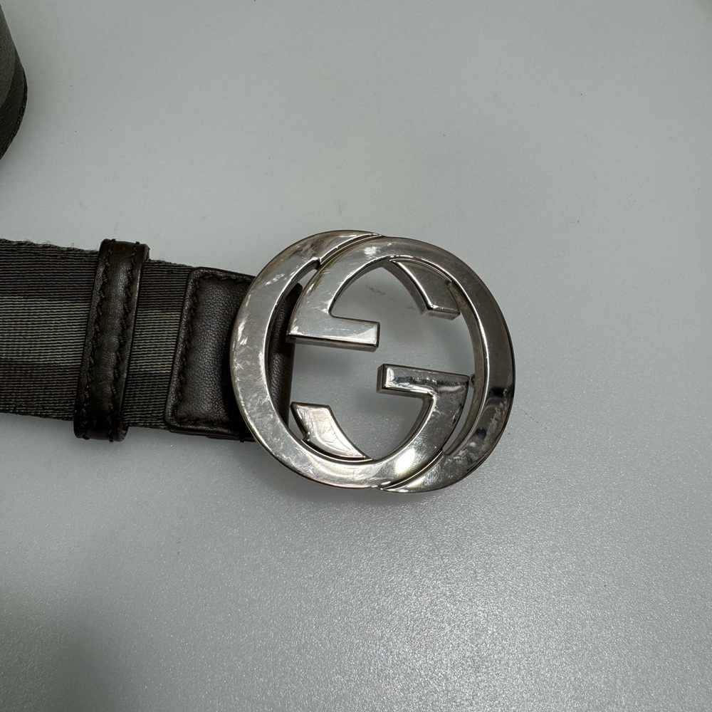Gucci Green and Silver Belt with GG Logo Buckle 85/34 - Picture 2 of 6